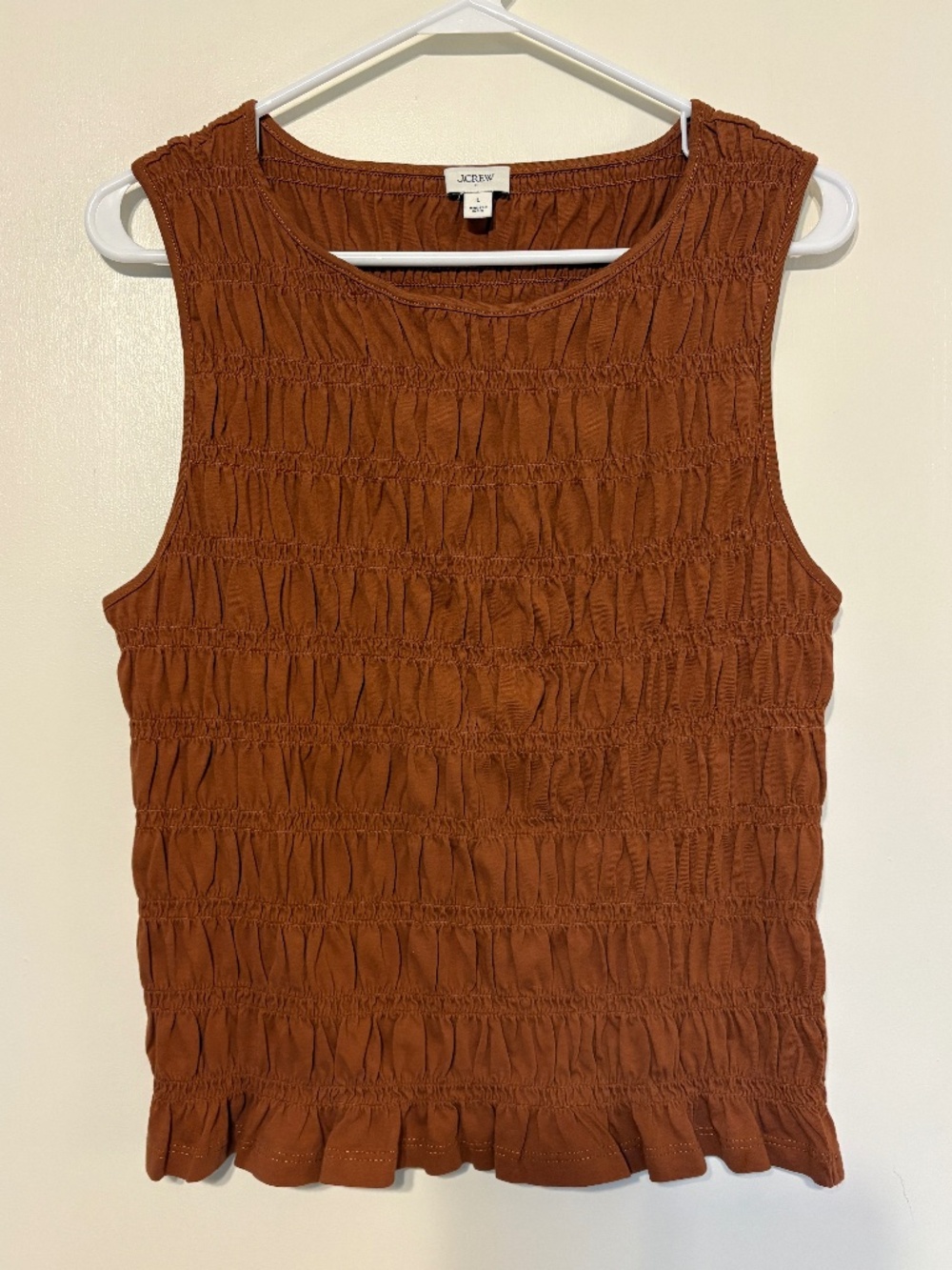 J. Crew Women's 100% Cotton Smocked Tank Top Shirt Blouse L Sandalwood 2026